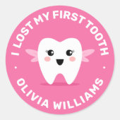 Sticker Rond J'ai perdu ma première fée de dent rose (Devant)