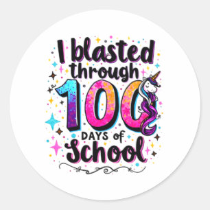 Sticker Rond J'ai soufflé pendant 100 jours de l'école Unicorn