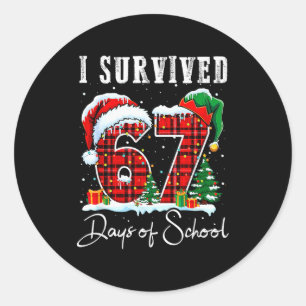 Sticker Rond J'ai survécu 67 jours de l'école Canne de Noël 
