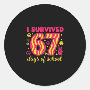 Sticker Rond J'ai survécu 67 jours d'école 100 jours Brainrot S