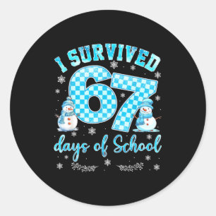 Sticker Rond J'ai survécu 67 jours d'école drôle 67 mème Noël