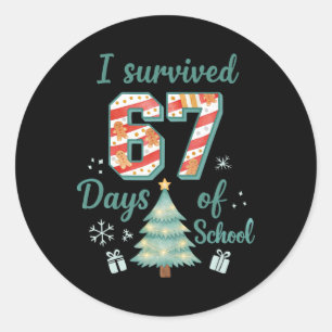 Sticker Rond J'ai survécu 67 jours d'école Noël Professeur Étud