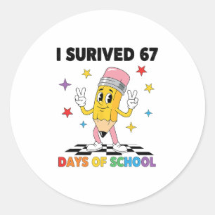 Sticker Rond J'ai survécu 67 jours d'école Six Seven Mème pour