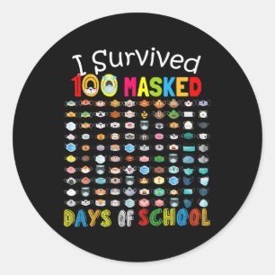 Sticker Rond J'Ai Survécu À 100 Jours Masqués De L'École 100 Ma