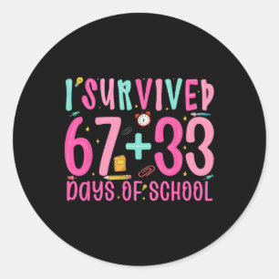 Sticker Rond J'ai survécu à 67+33 jours d'école Enseignant Garç