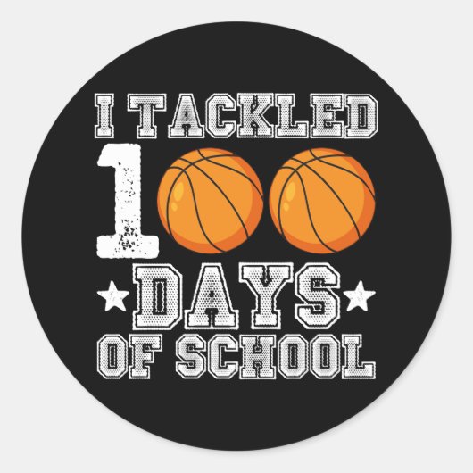 Sticker Rond J'ai traité 100 jours de basket-ball scolaire (Devant)