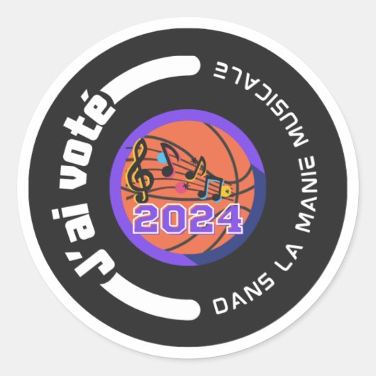 Sticker Rond J'ai voté 2024 noir et blanc (Devant)