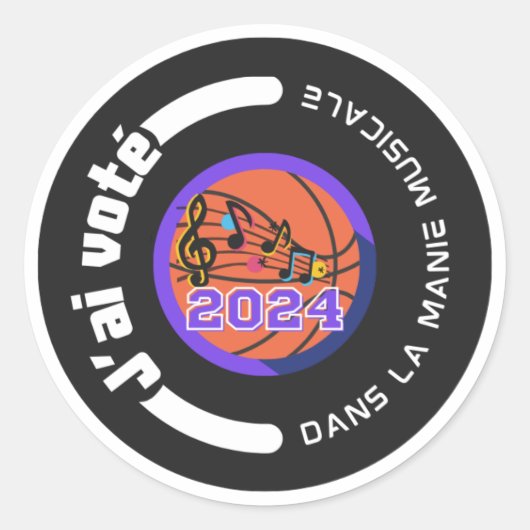 Sticker Rond J'ai voté dans la Manie Musicale 2024 (noir) (Devant)