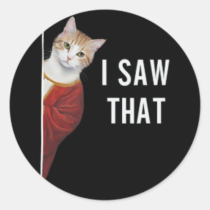 Sticker Rond J'Ai Vu Que Drôle Kitten Cute Chat Noël Jésus G