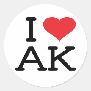 Sticker Rond J'aime AK - coeur - l'autocollant 6 PK