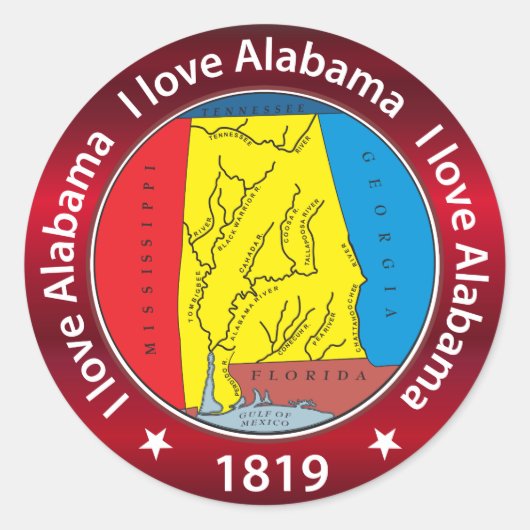 Sticker Rond J'aime Alabama (Devant)