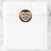 Sticker Rond J'aime Amy. Je t'aime Amy. Cœur (Sac)