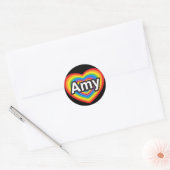 Sticker Rond J'aime Amy. Je t'aime Amy. Cœur (Enveloppe)