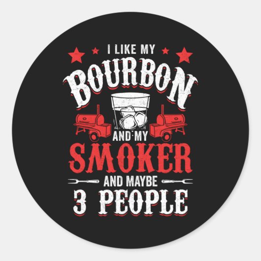 Sticker Rond J'Aime Bourbon Mon Fumeur 3 Personnes Bbq (Devant)