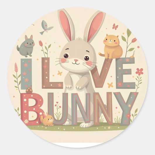 Sticker Rond J'Aime Bunny (Devant)