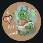 Sticker Rond J'AIME chaud Coaco Baby Dragon Christmas Mug<br><div class="desc">J'aime chaud Coaco bébé dragon joyeux Noël design parfait pour cette douce rue lors d'une journée d'hiver froide! Rien d'aussi magique que le chocolat ! Copyright artistique à Erin Cooper</div>