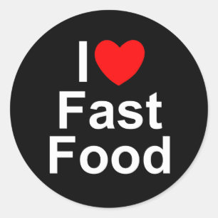 Sticker Rond J'aime (coeur) les aliments de préparation rapide