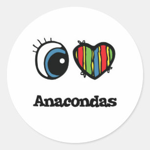 Sticker Rond J'aime (cœur) les anacondas