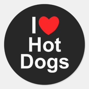 Sticker Rond J'aime (coeur) les hot-dogs