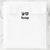 Sticker Rond J'aime (cœur) les narvals (Sac)