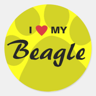 Sticker Rond J'aime (coeur) mon beagle Pawprint