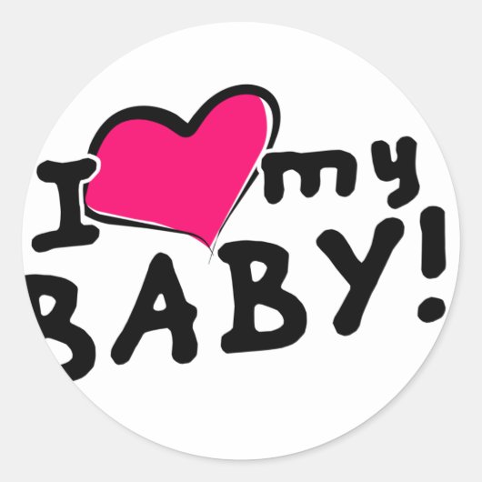 Sticker Rond J'aime (coeur) mon bébé ! (garçon ou fille) (Devant)