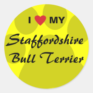 Sticker Rond J'aime (coeur) mon bull-terrier du Staffordshire
