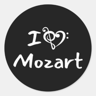 Sticker Rond J'aime cœur Mozart Musique Classique Texte Blanc