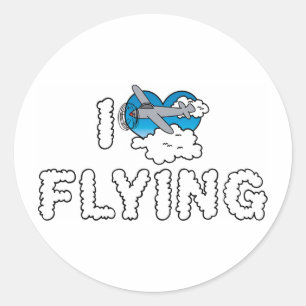 Sticker Rond J'aime cœur volant - Amoureux de l'avion