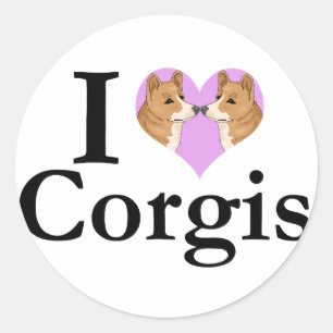 Sticker Rond J'aime des Corgis