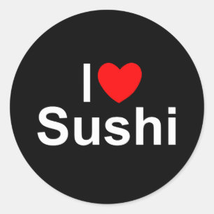 Sticker Rond J'aime des sushi (de coeur)
