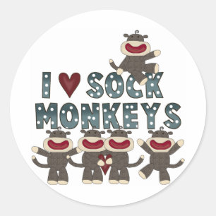 Sticker Rond J'aime des T-shirts et des cadeaux de singes de
