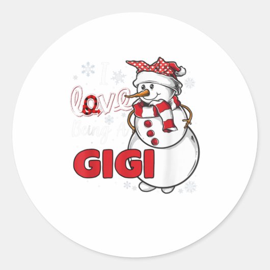 Sticker Rond J'Aime Être Un Gigi Joyeux Snowm De Noël (Devant)