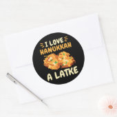 Sticker Rond J'Aime Hanoukka Un Latke Funny Latkes Heureux (Enveloppe)