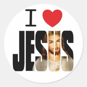 Sticker Rond J'aime Jésus - coeur Jésus d'I avec l'image dans