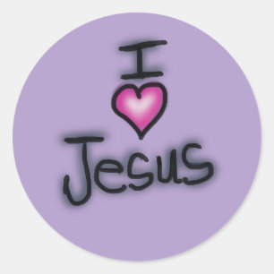 Sticker Rond J'aime Jésus Cœur Rose