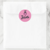 Sticker Rond J'aime Jésus Coeur rose (Sac)
