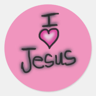 Sticker Rond J'aime Jésus Coeur rose