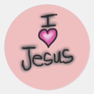Sticker Rond J'aime Jésus Coeur rose