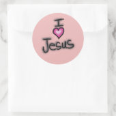Sticker Rond J'aime Jésus Coeur rose (Sac)