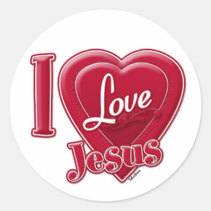 Sticker Rond J'aime Jésus Coeur Rouge