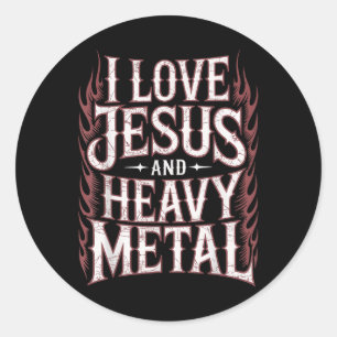Sticker Rond J'aime Jésus et le Heavy Metal