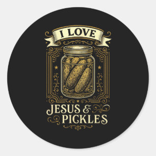 Sticker Rond J'aime Jésus & les cornichons - Humour chrétien dr