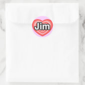 Sticker Rond J'aime Jim. Je t'aime Jim. Cœur (Sac)