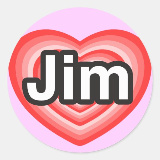 Sticker Rond J'aime Jim. Je t'aime Jim. Cœur (Devant)