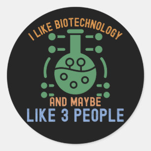 Sticker Rond J'aime la biotechnologie et peut-être 3 personnes
