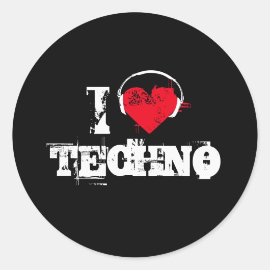 Sticker Rond J'aime la techno (Devant)