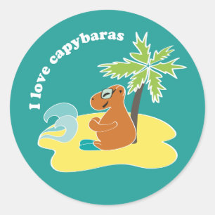 Sticker Rond J'aime l'art de plage tropical des capybaras