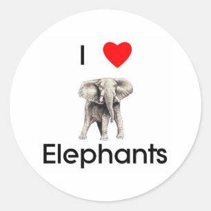 Sticker Rond J'aime l'autocollant d'éléphants
