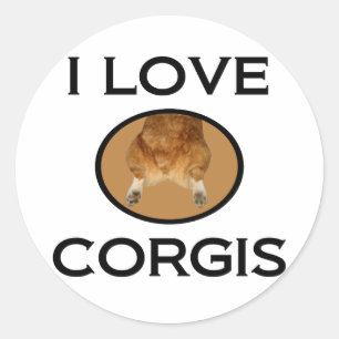 Sticker Rond J'aime le bout de corgi de Corgis